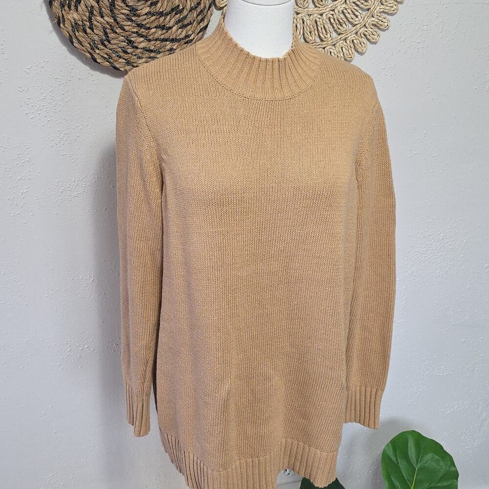 Winter Silks Knit Mock Tan Camel Silk Cotton Blend Turtleneck Womens L Luxury